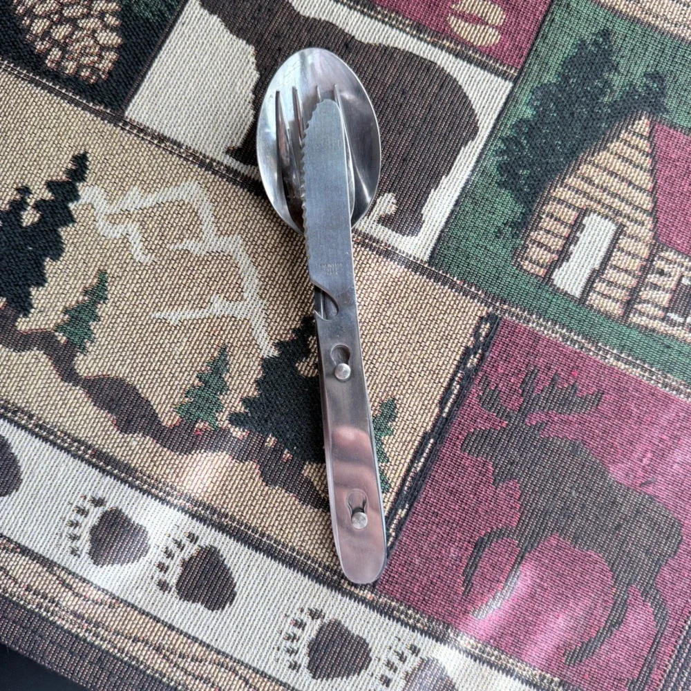 Vtg Japan Interlocking Camping Cutlery Stainless Steel Travel Knife Fork Spoon